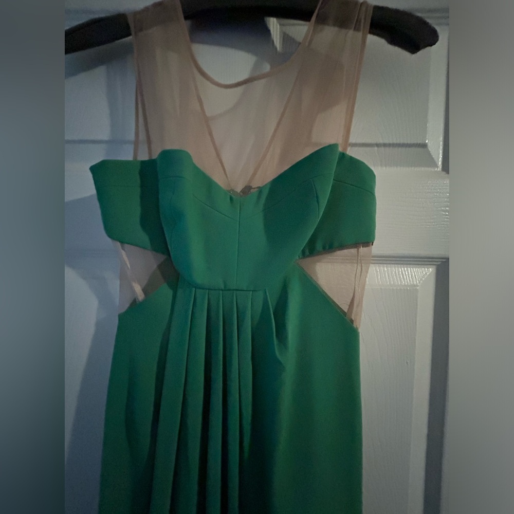 BCBG Max Azria Aicha Sleeveless Draped Skirt Dress in Kelly Green - Picture 2 of 5